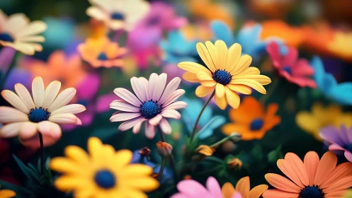 Vibrant Daisy Garden Blooms in Saturated Color.