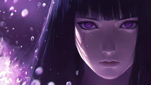 Violet eyed anime portrait uses dramatic chiaroscuro lighting