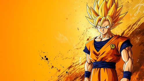 Radiant anime warrior stands strong in blazing golden light