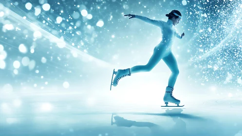 Iceborn comet skater launches through a swirling blue cosmos