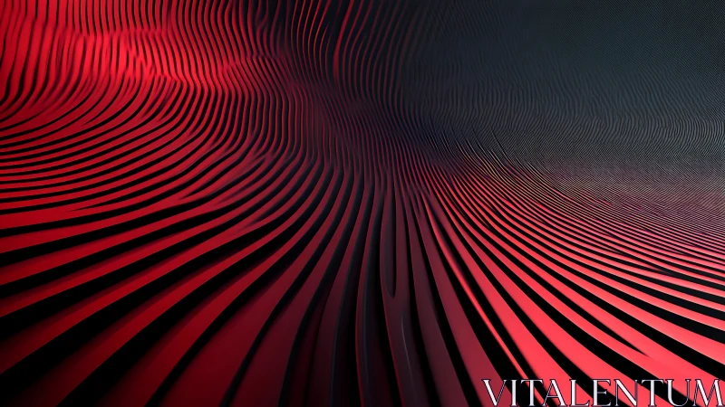 Flowing red light waves curve across a dark abstract void