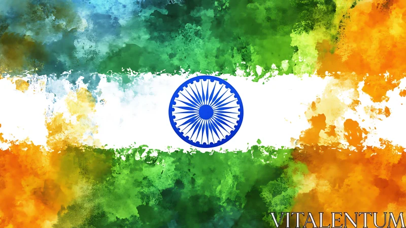 Indian tricolor flag rendered with vivid watercolor splashes