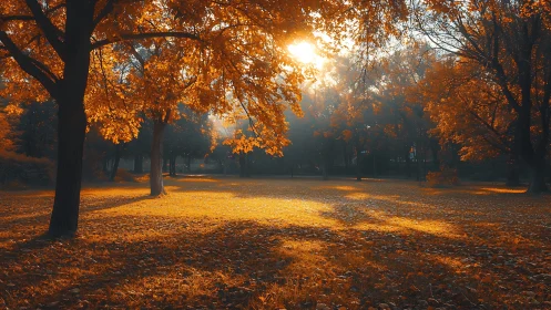 Sunlit leaves quietly choreograph an amber woodland stage