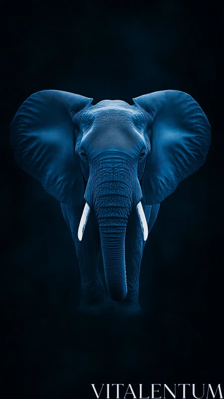 Majestic blue elephant glowing gently against the dark night.