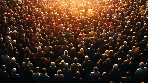 Warm evening crowd gathered under a shared golden glow.
