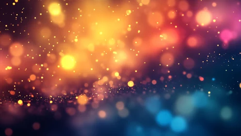 Vibrant abstract bokeh lights in warm glowing colors, digital art.