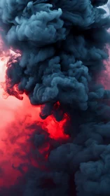 Volumetric dark smoke column over incandescent red backlight