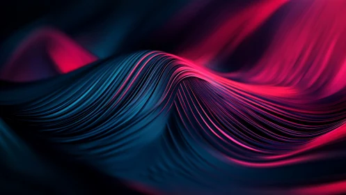 Neon magenta light waves flowing over deep teal folds.