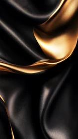Gold satin ribbon flowing across deep black silk folds.