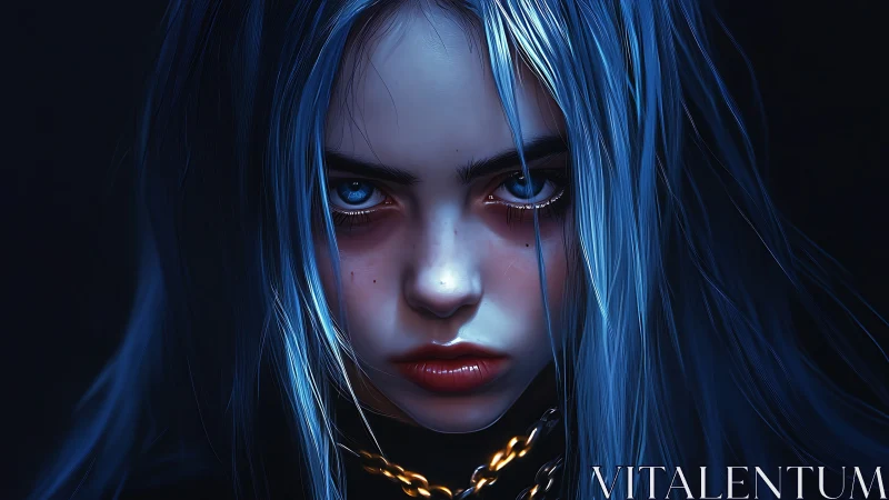 Storm-eyed girl in neon midnight glow stares you down.