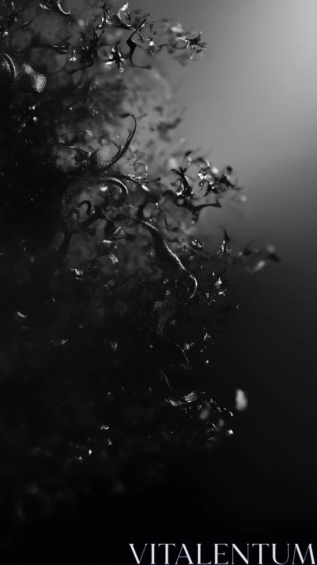 Specular-lit abstract tendrils form granular organic cluster in void