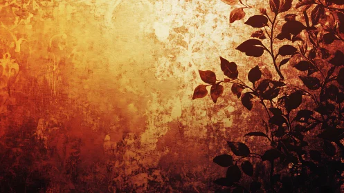 Grunge textured gradient background with silhouetted botanical foliage