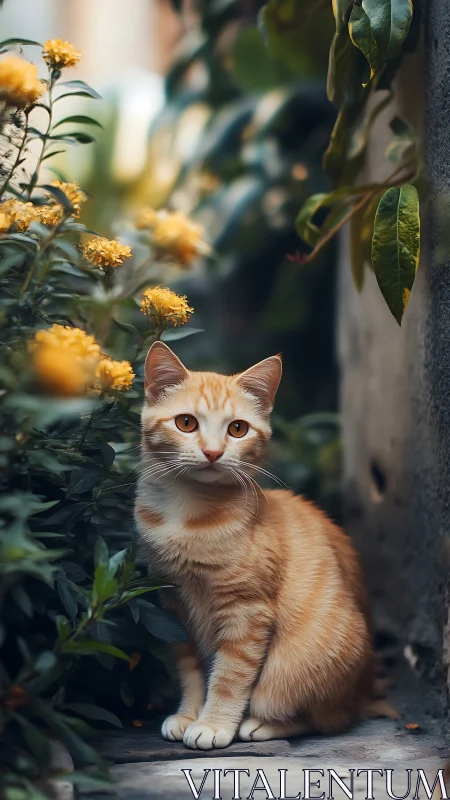 Golden Garden Guardian: A Cat's Quiet Moment.