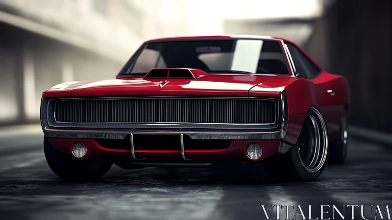 Bold red muscle car glowing with timeless street style.