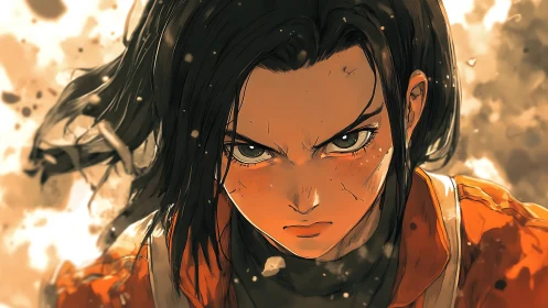 Fierce anime hero meets the storm with determined bravery.