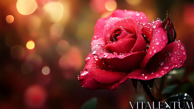 Crimson Rose With Morning Dew.