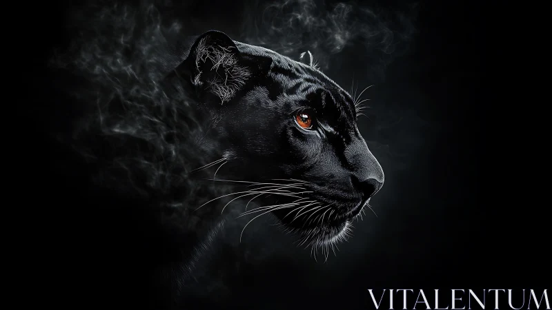 Black panther profile emerges from swirling dark smoke