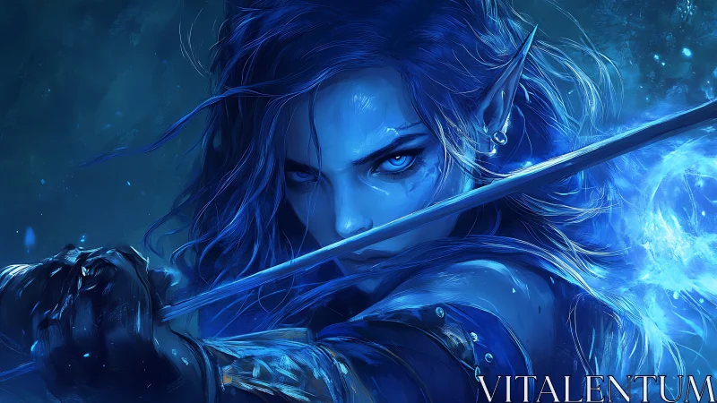 Moonlit blade hums as the blue elven mage claims the night