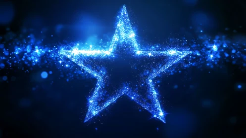 Luminous blue particle star on deep cosmic background.