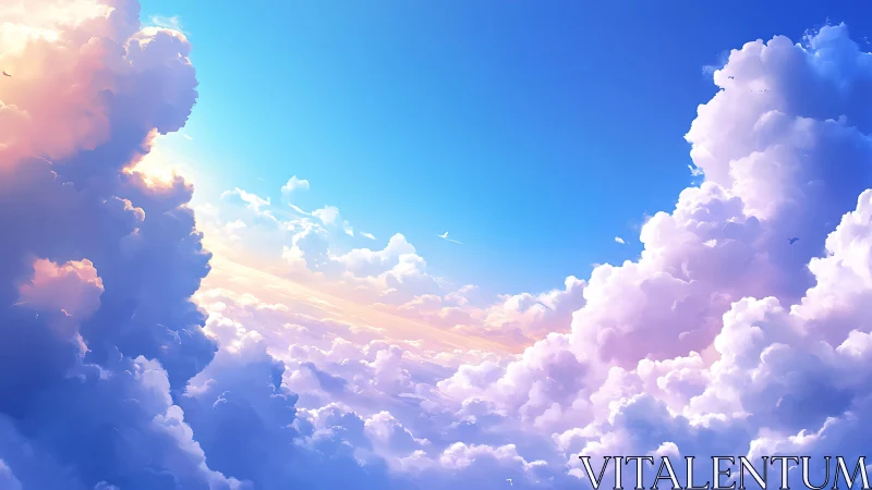 Dreamy sunrise sky drifting through soft cotton clouds.