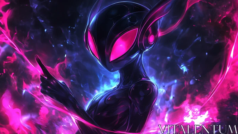 Neon cyber avatar commanding swirling magenta energy field.
