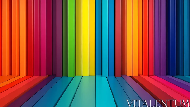 Vibrant 3D rainbow panels forming bold geometric corridor.