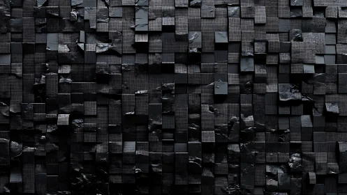 Dark cubic relief wall with fractured geometric grid surface.