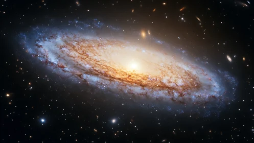 Edge-on spiral galaxy glows with dense golden stellar core