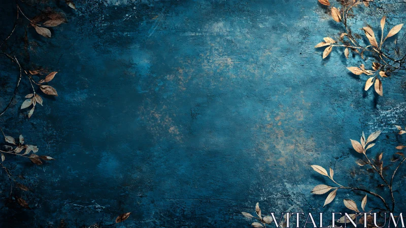 Teal textured backdrop with golden dried botanical borders.