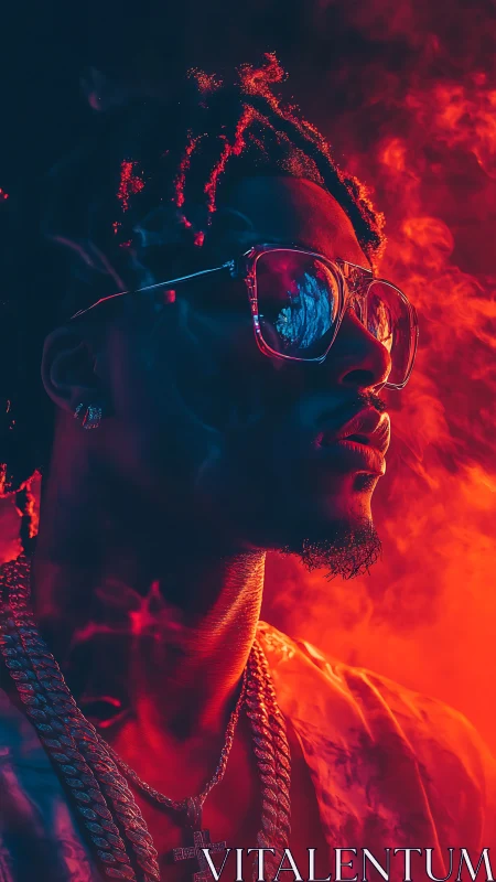 Neon rim-lit portrait uses split complementary gels and dense smoke