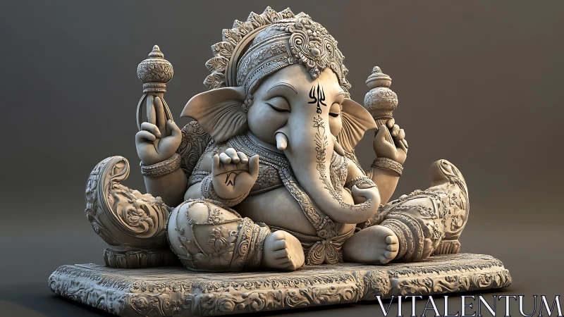 Intricately carved Ganesha sculpture in ornate seated pose.