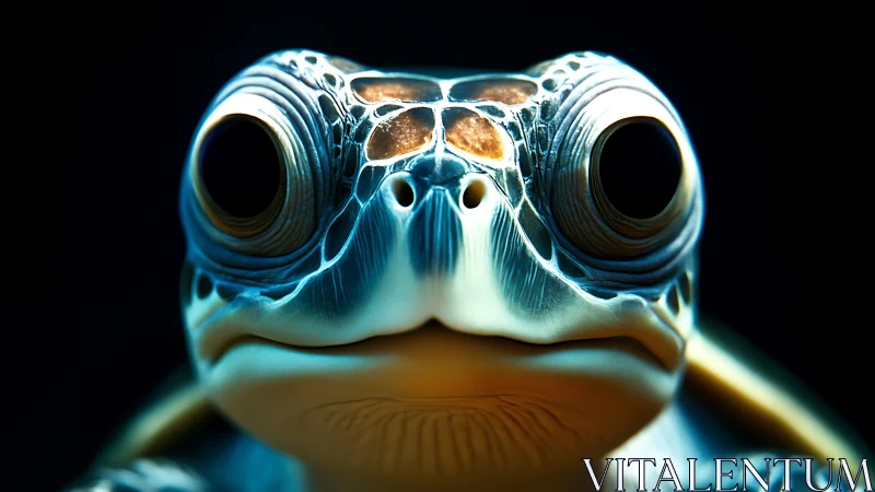 Curious cyber-sea turtle quietly stares down the viewer