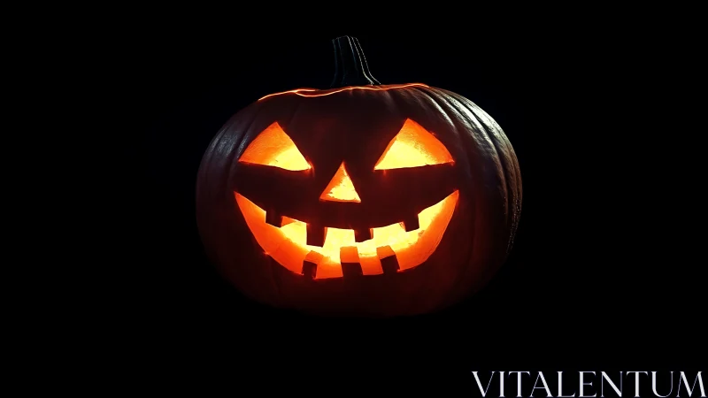 Glowing jack-o’-lantern grins in deep Halloween darkness.