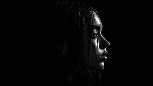 High-contrast profile portrait in extreme side lighting study.