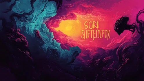 Nebulous vortex envelops silhouetted creature in high-contrast chroma