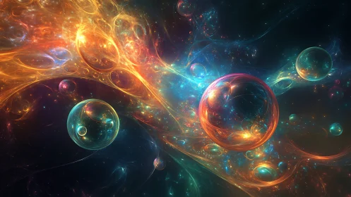 Luminous nebular spheres drift through a prismatic cosmic current