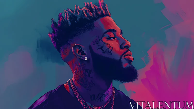 Neon duotone hip-hop portrait with tattoos and gradient bokeh