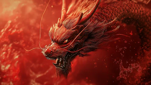 Red scaled dragon head rendered in detailed digital 3D.