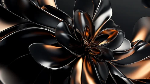 Metallic black chrome flower sculpture with copper glow.