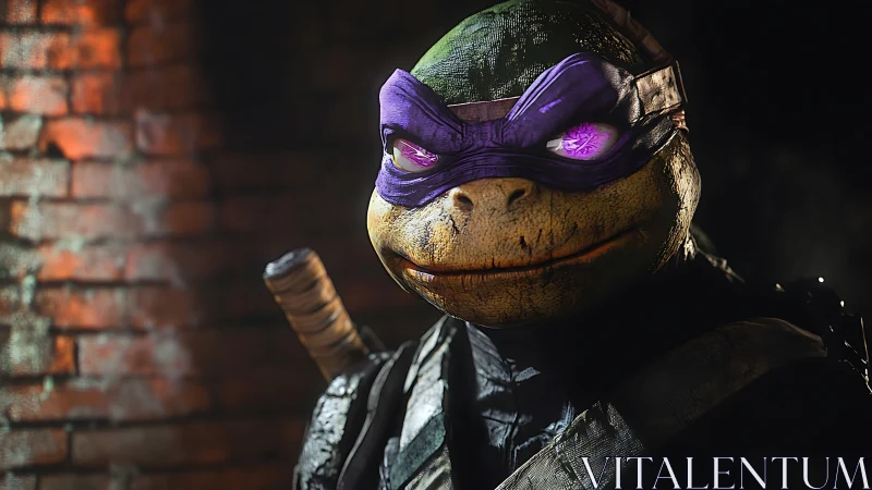 Mutant turtle warrior rendered in gritty cinematic 3D lighting