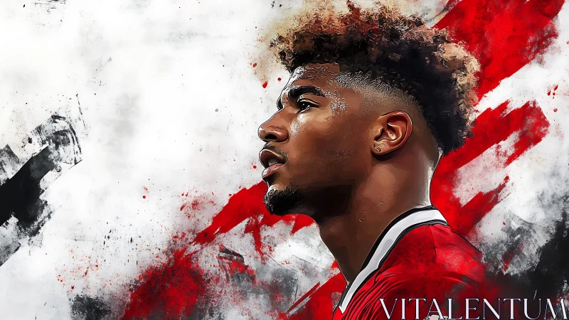 Digital painting portrait with dynamic red athletic composition.