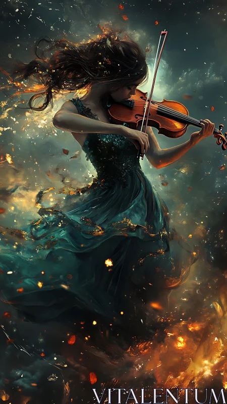 Fiery violinist commands swirling embers and stormlight.