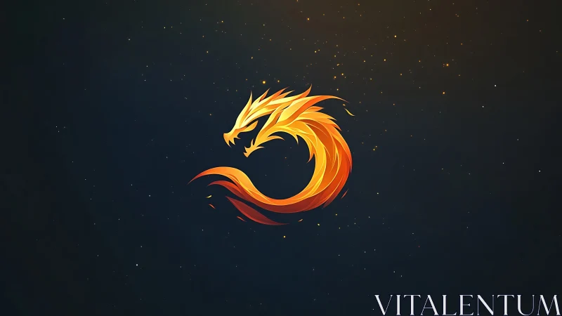 Circular fiery dragon emblem rendered in luminous vector gradients