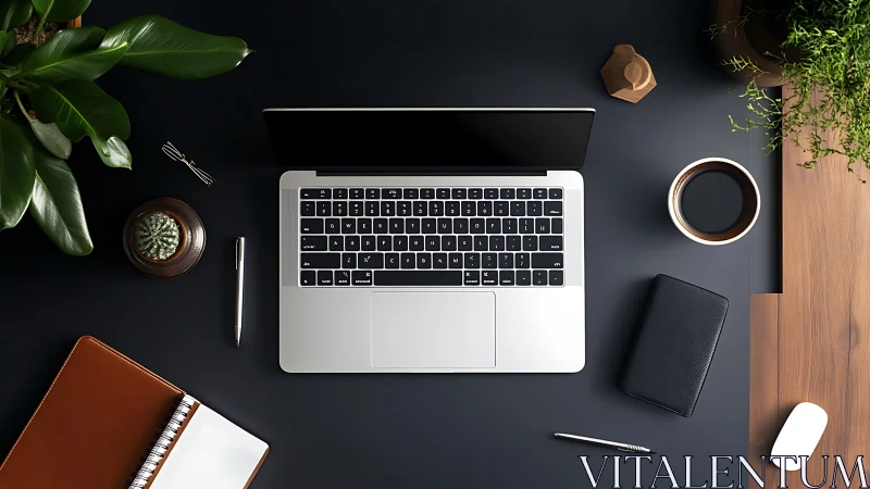 Minimal laptop workspace balances tech, plants, and stationery