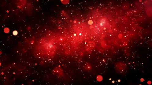 Crimson stardust drifts through a glowing nebula of lights