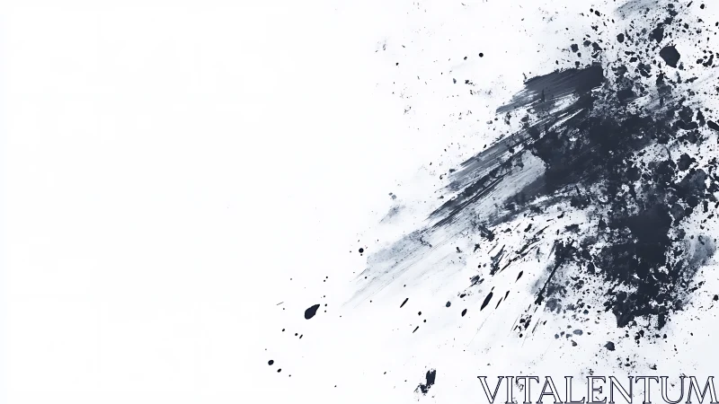 Monochrome ink splatter forming dense right-side cluster.