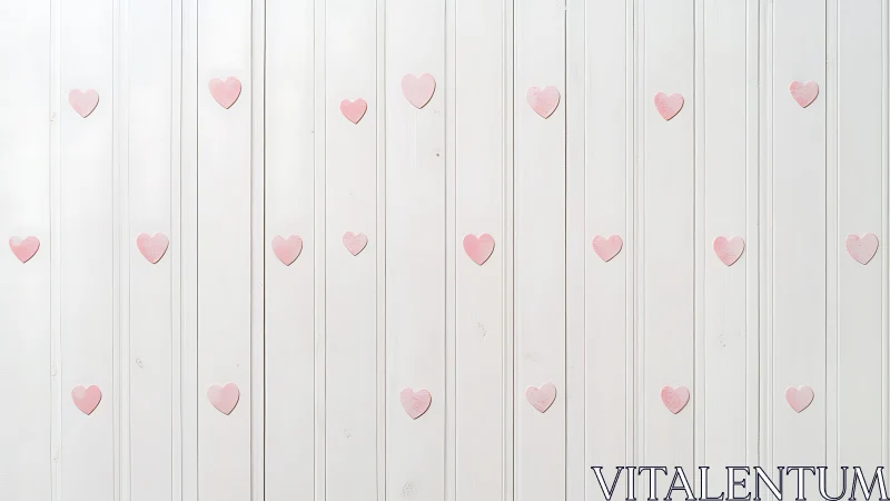 Pink Hearts Dance Across Weathered White Wooden Planks