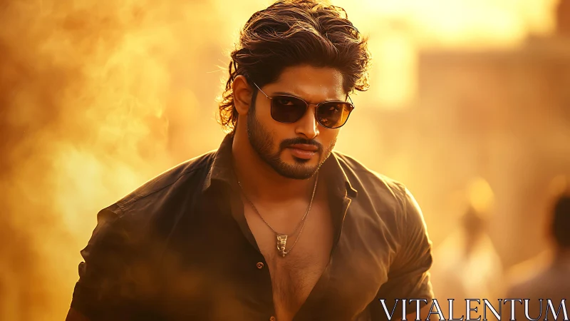 Backlit male portrait in warm golden bokeh with shallow depth