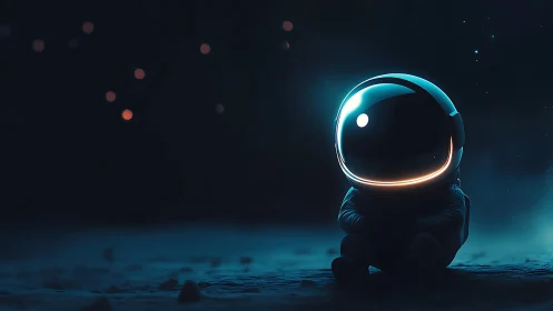 Lonely moonwalker listens to distant starlight humming softly