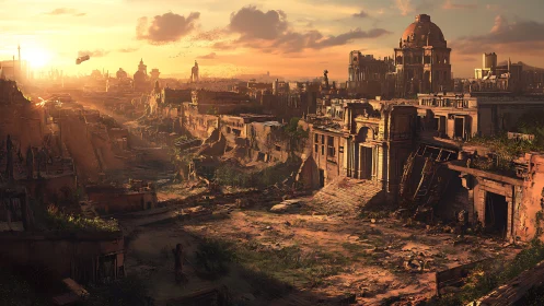 Sunlit ruins of a silent city holding quiet, stubborn hope.